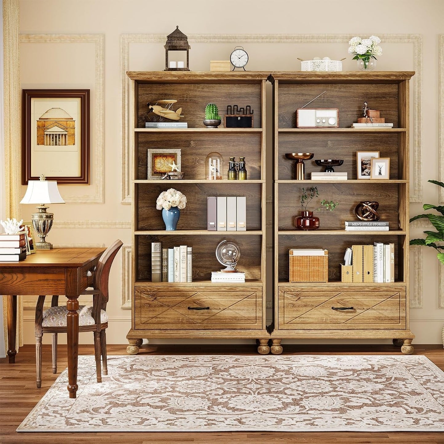 Bibliothèque à 6 étagères avec tiroir, étagère de 71 livres pour salon
