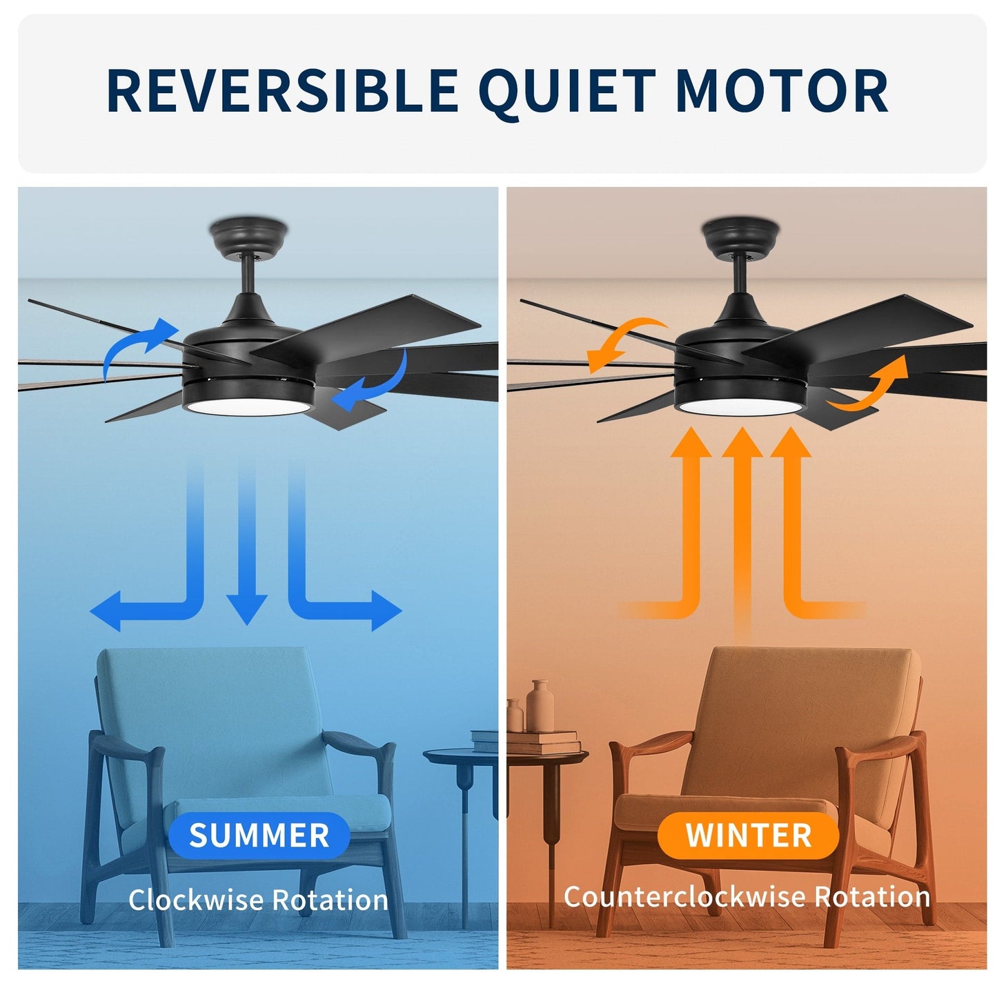 Ventilateur de plafond Moasis noir mat 60 pouces à 8 pales avec lumière LED et télécommande - 60