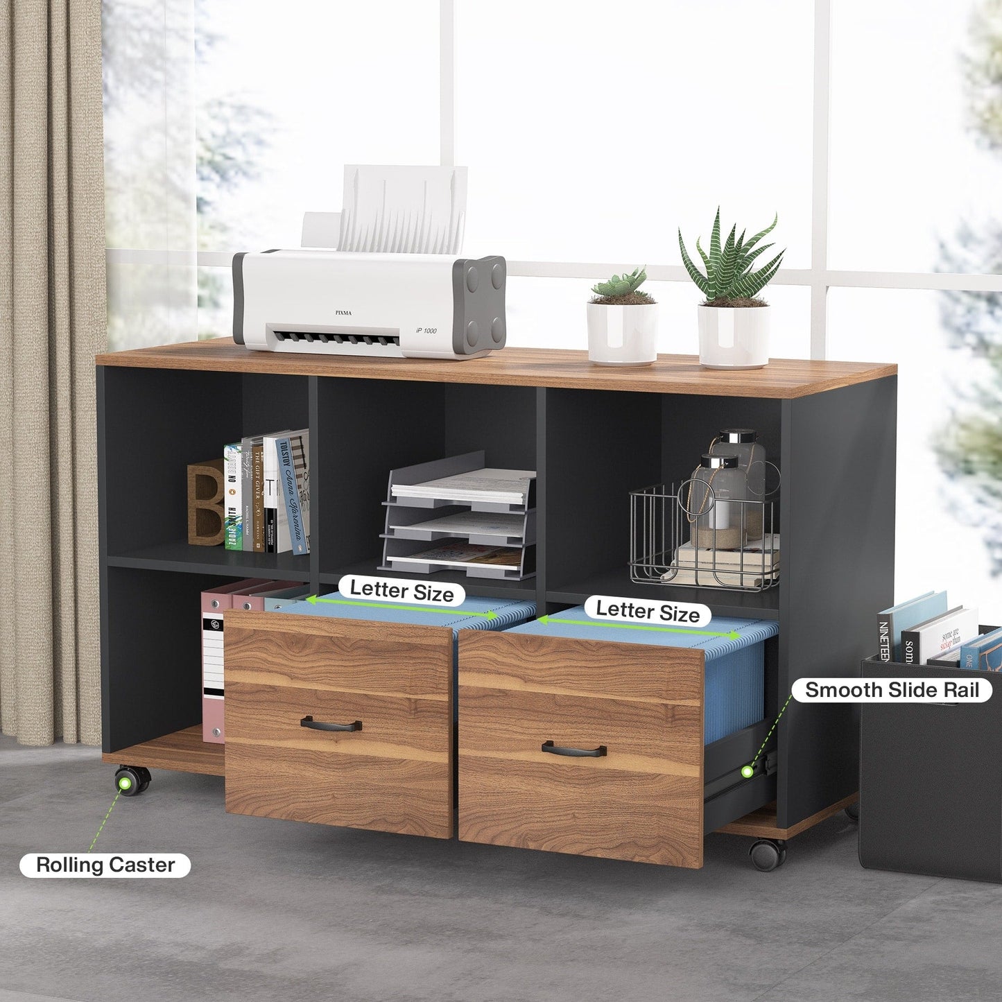 Bureau d'ordinateur en L de 63 pouces avec caisson latéral de 47 pouces, ensemble de bureau de direction pour bureau à domicile