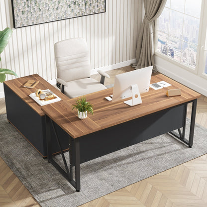 Bureau d'ordinateur en L de 63 pouces avec caisson latéral de 47 pouces, ensemble de bureau de direction pour bureau à domicile