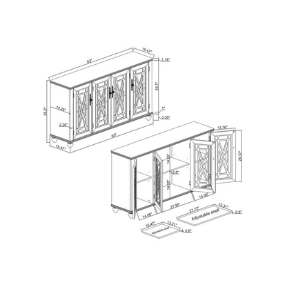 Buffet/meuble d'appoint de cuisine en bois de style vintage - Largeur : 63 pouces