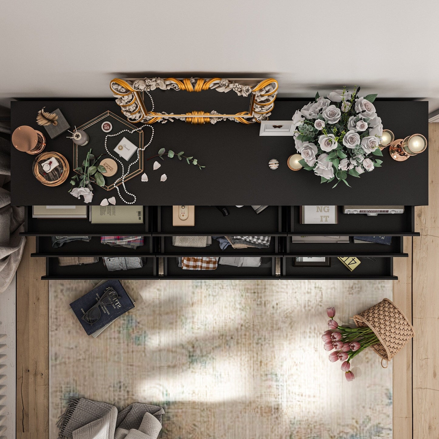 Commode d'appoint 63W à 9 tiroirs pour salon ou chambre