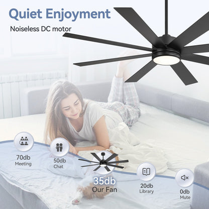 Ventilateur de plafond noir à 8 pales de 65 pouces avec éclairage LED et télécommande