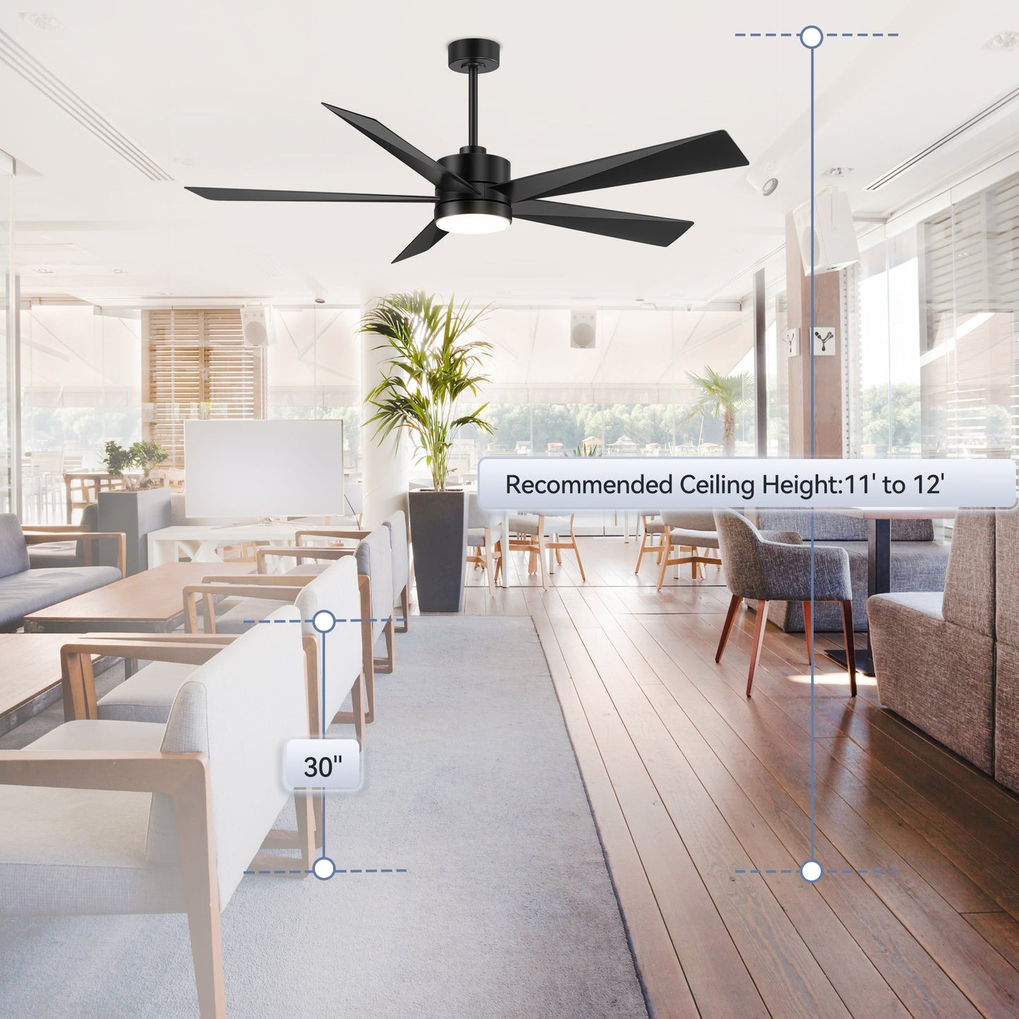 Ventilateur de plafond Breezary 65/52/42 à 5 pales avec éclairage LED, télécommande incluse.