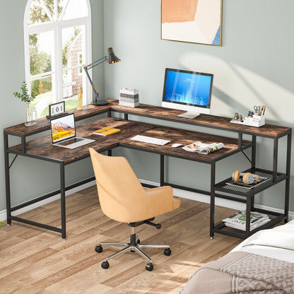 Bureau en L avec étagère pour écran, bureau d'angle réversible pour ordinateur, idéal pour le bureau ou la maison (69 cm).
