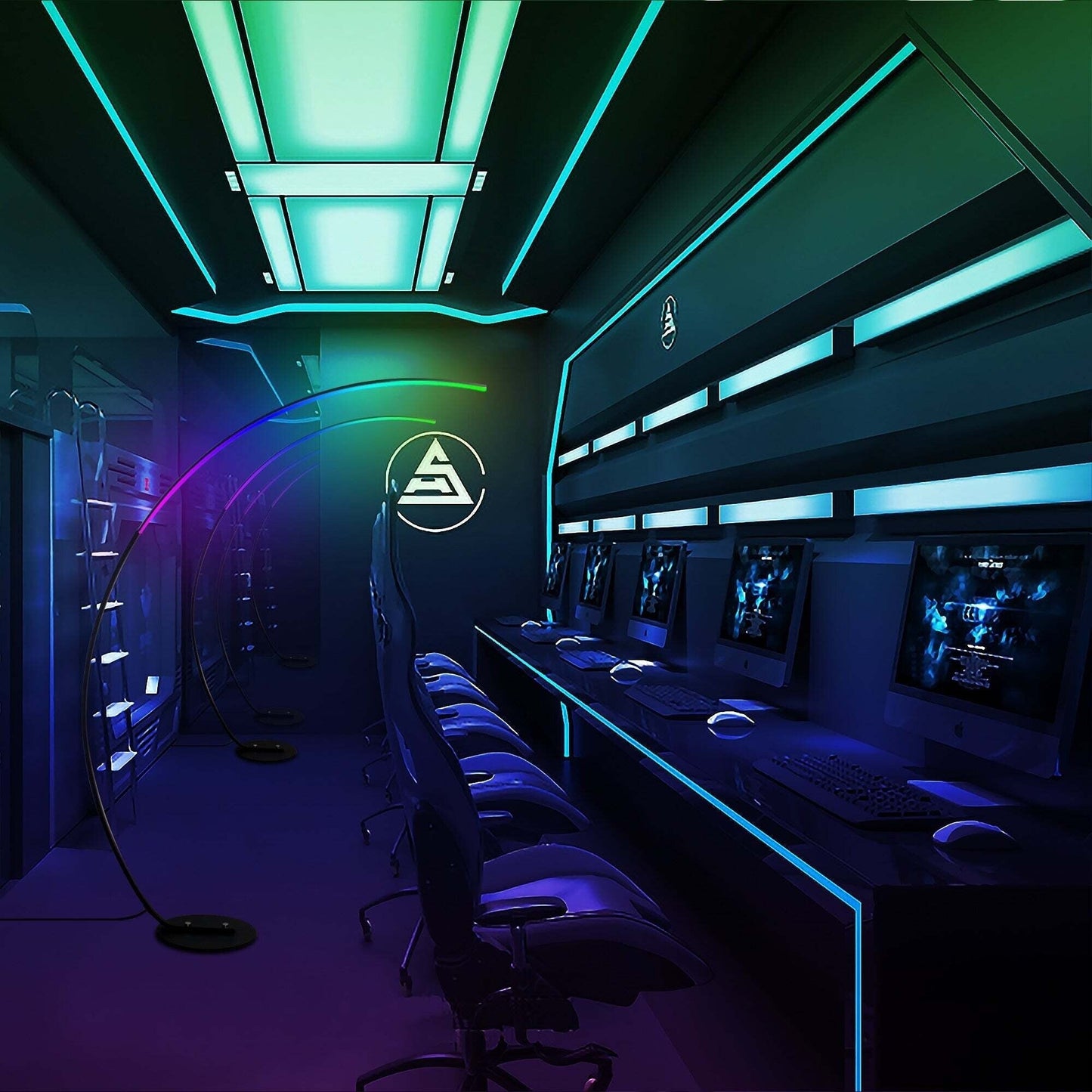 Lampadaire arqué à LED 69 pouces à intensité variable - RGBW - Non disponible