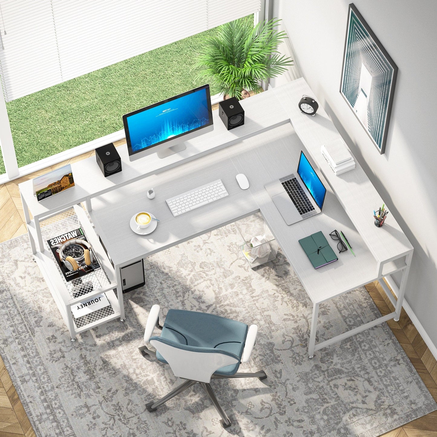 Bureau en L avec étagère pour écran, bureau d'angle réversible pour ordinateur, idéal pour le bureau ou la maison (69 cm).