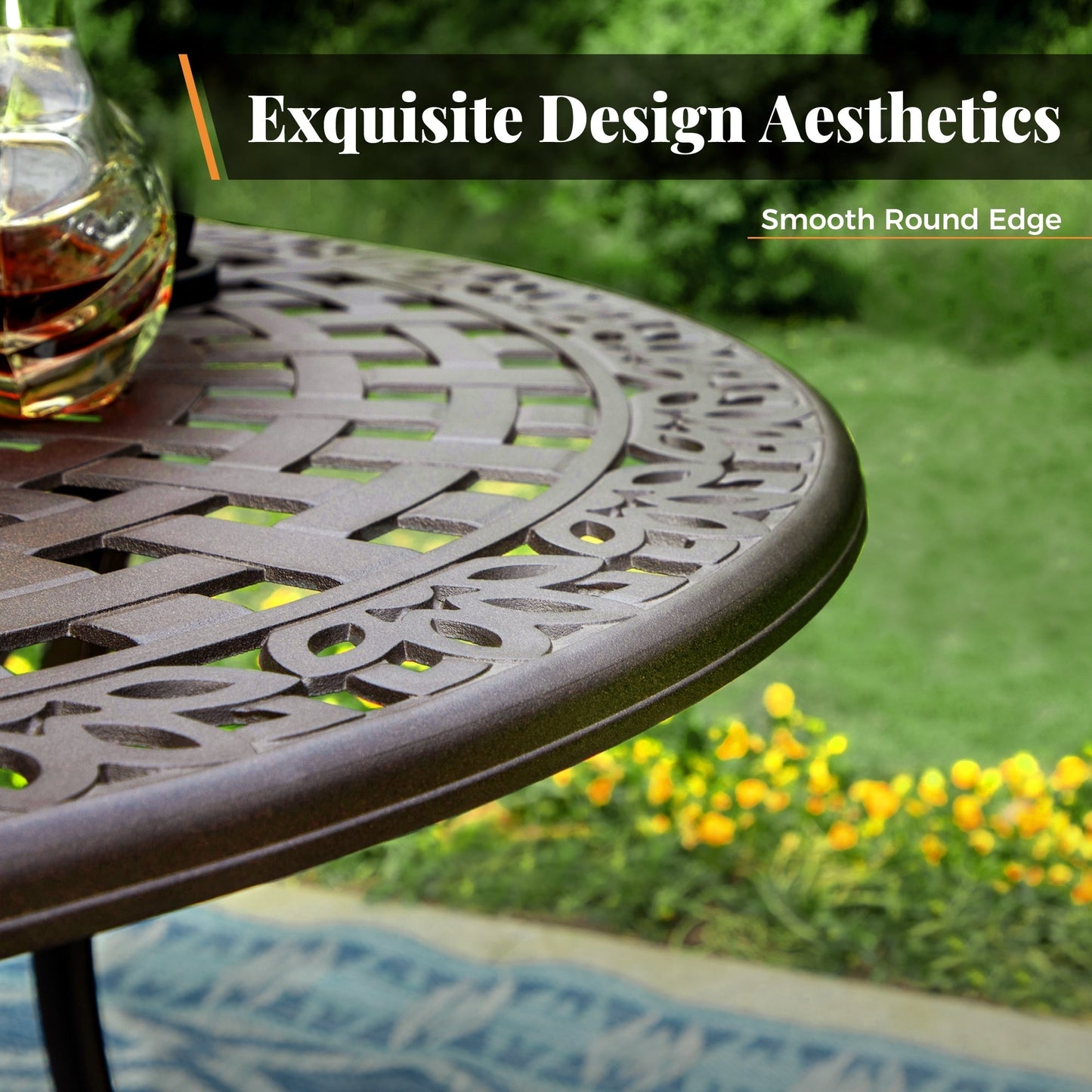 Ensemble de salle à manger/terrasse MAISON ARTS en aluminium moulé avec table ronde et 6 chaises de terrasse en aluminium moulé