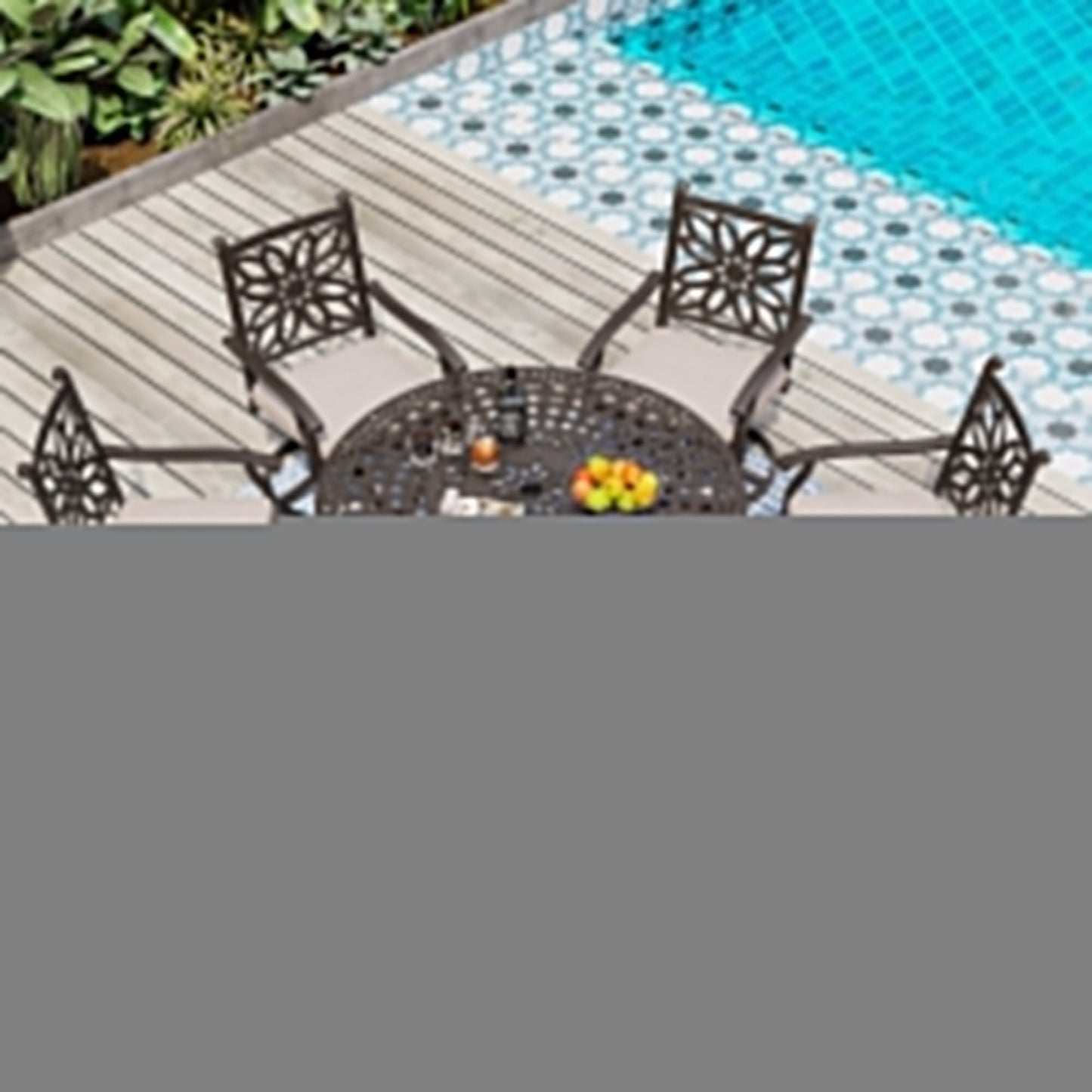 Ensemble de salle à manger/terrasse MAISON ARTS en aluminium moulé avec table ronde et 6 chaises de terrasse en aluminium moulé