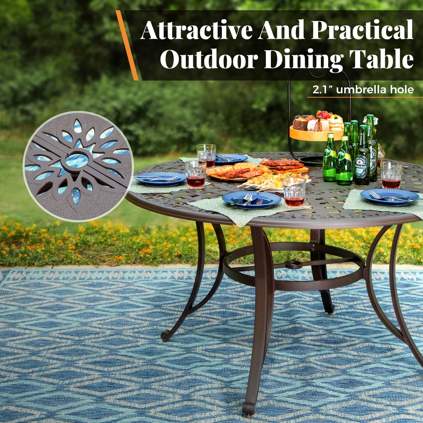 Ensemble de salle à manger/terrasse MAISON ARTS en aluminium moulé avec table ronde et 6 chaises de terrasse en aluminium moulé