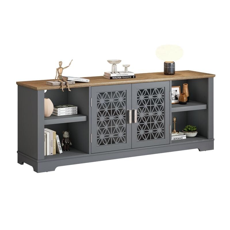 Meuble TV rustique décoratif à motif floral de 70 pouces, pouvant accueillir des téléviseurs jusqu'à 80 pouces.