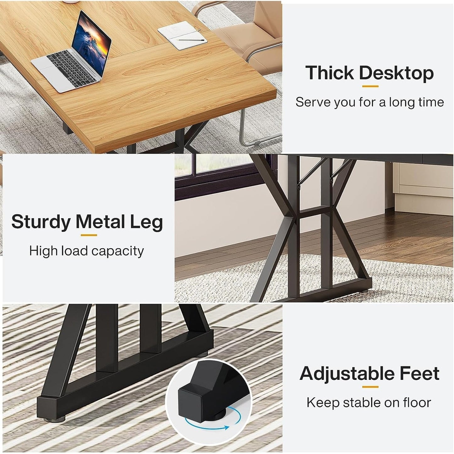 Bureau de direction de 70,8 pouces, grand bureau d'ordinateur, poste de travail