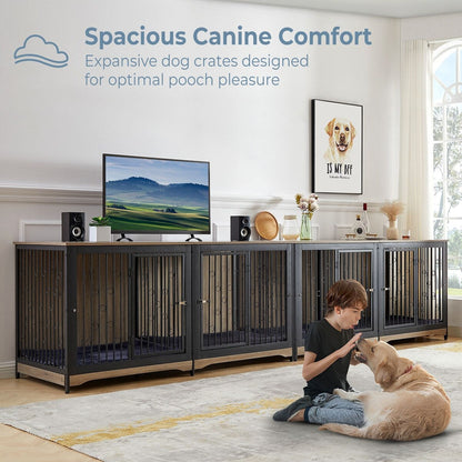 Meuble TV pour cage pour chien de grande race de 70,86 pouces avec coussin et double compartiment (coussin non inclus)
