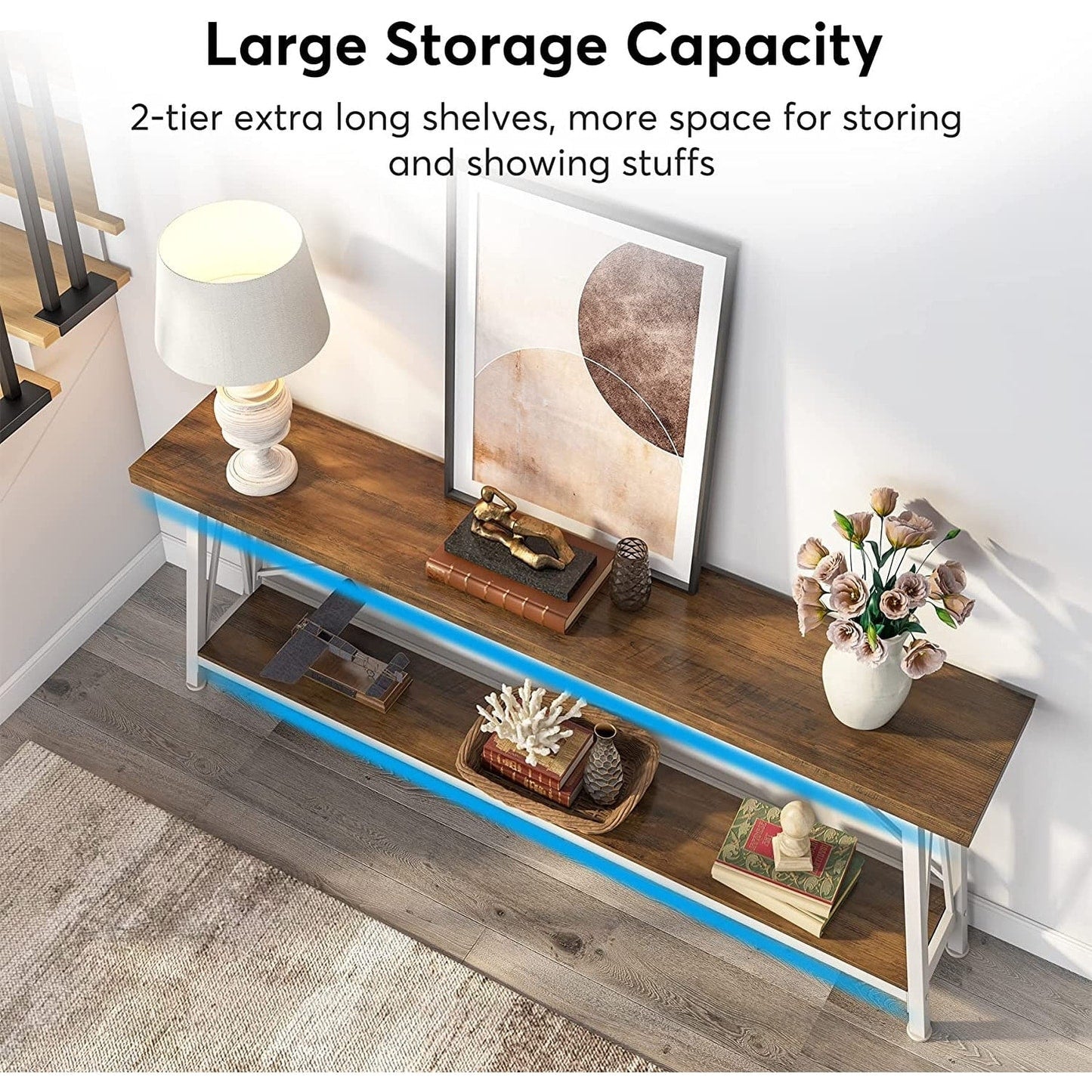 Table console extra longue de 70,9 pouces, style industriel.