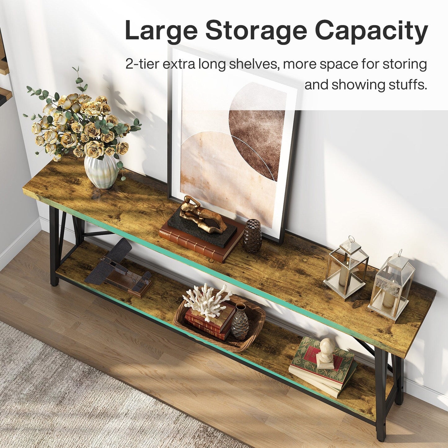 Table console extra longue de 70,9 pouces, style industriel.