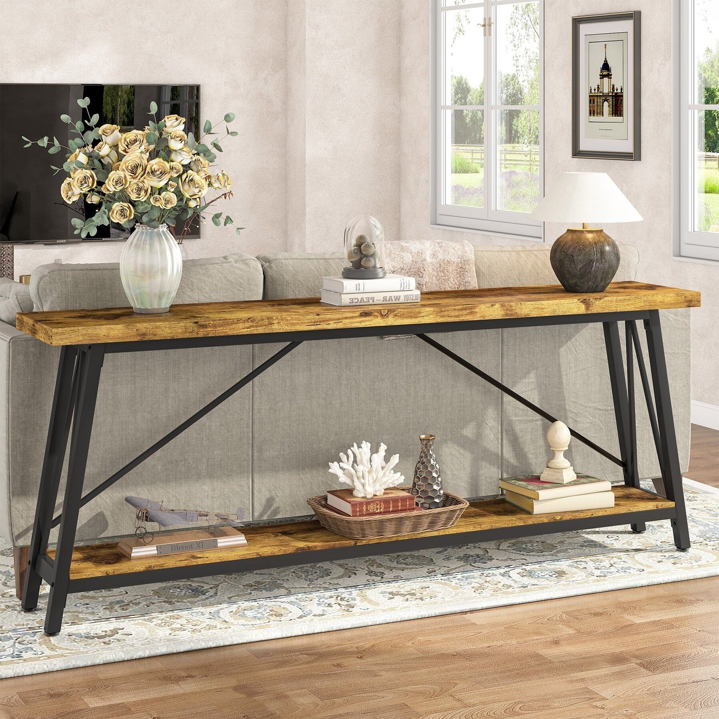 Table console extra longue de 70,9 pouces, style industriel.