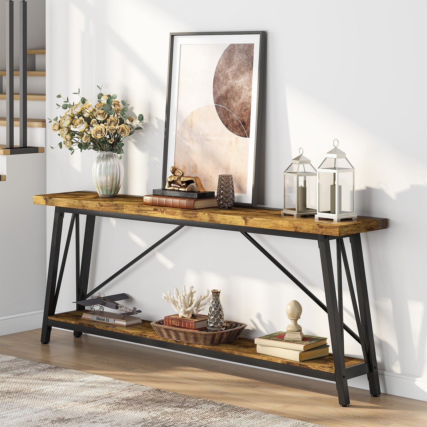 Table console extra longue de 70,9 pouces, style industriel.