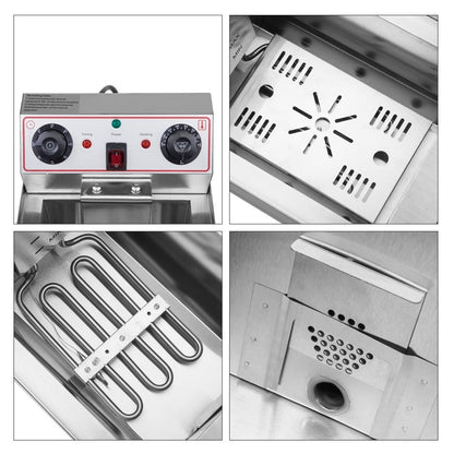 Friteuse à cuve unique en acier inoxydable de 8,5 pintes (8,2 L) avec robinet, puissance maximale de 1700 W et grande poignée