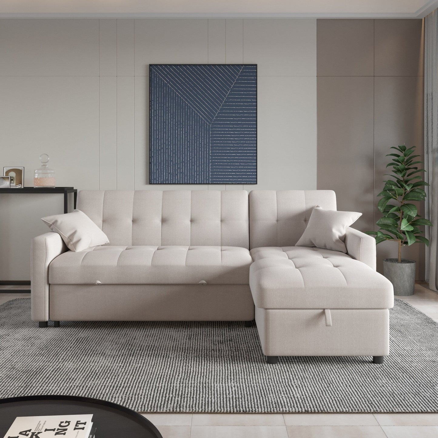 Canapé-lit réversible de 208 cm de large avec méridienne