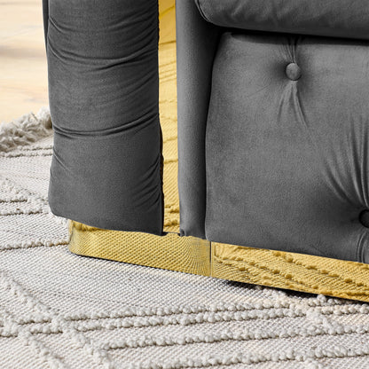 Canapé 3 places en velours 90.6 avec 2 coussins haute densité, accents dorés et oreillers