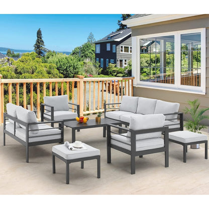 Ensemble de mobilier de patio en aluminium AECOJOY 7 pièces, ensemble de conversation d'extérieur