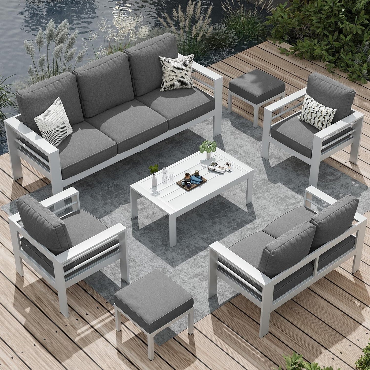 Ensemble de mobilier de patio en aluminium AECOJOY 7 pièces, ensemble de conversation d'extérieur