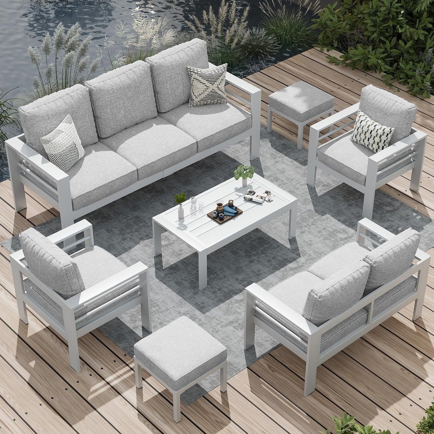 Ensemble de mobilier de patio en aluminium AECOJOY 7 pièces, ensemble de conversation d'extérieur
