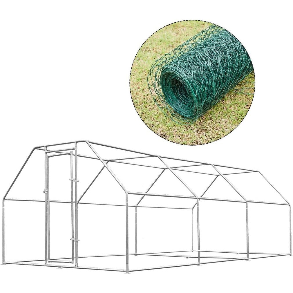 AECOJOY Grand poulailler métallique avec enclos et cage à poules accessibles à pied