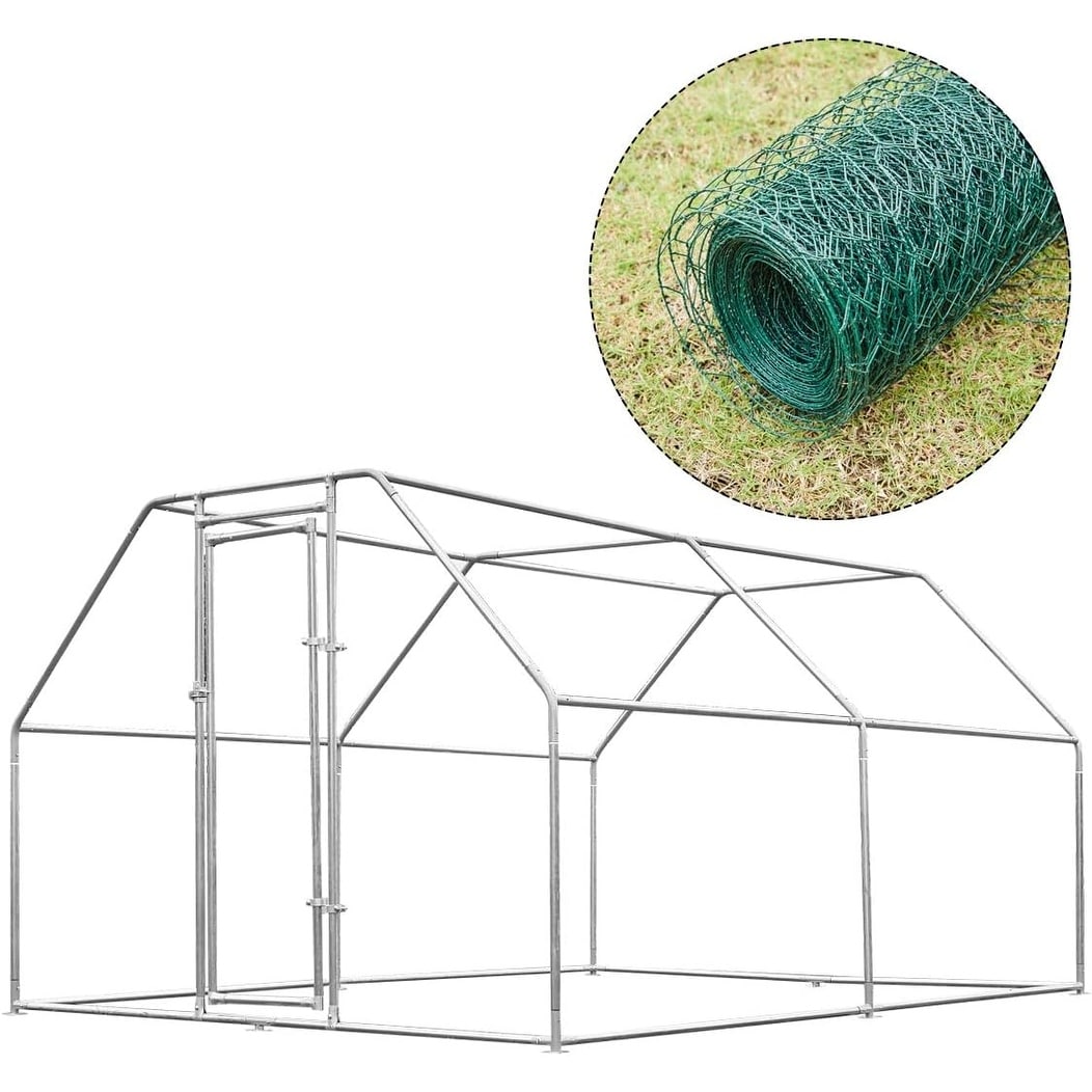 AECOJOY Grand poulailler métallique avec enclos et cage à poules accessibles à pied