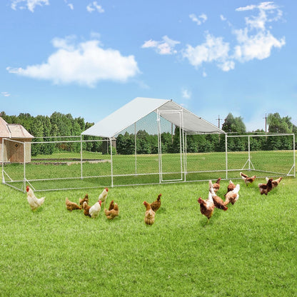 AECOJOY Grand poulailler métallique avec enclos et cage à poules accessibles à pied