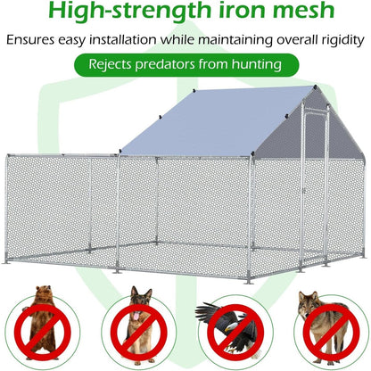 AECOJOY Grand poulailler métallique avec enclos et cage à poules accessibles à pied
