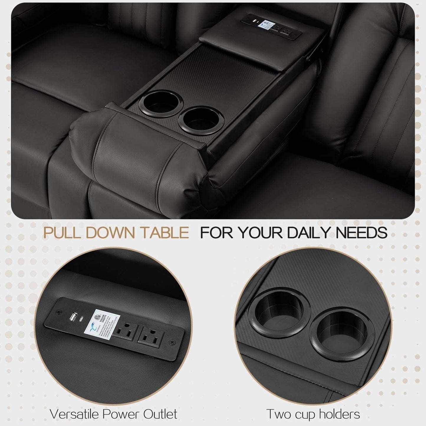 Canapé inclinable manuel AECOJOY pour camping-car, canapé inclinable en polyuréthane, sièges de cinéma maison avec console