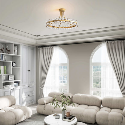 Plafonnier semi-encastré Elvira à 8 lumières en forme de roue de chariot avec cristaux