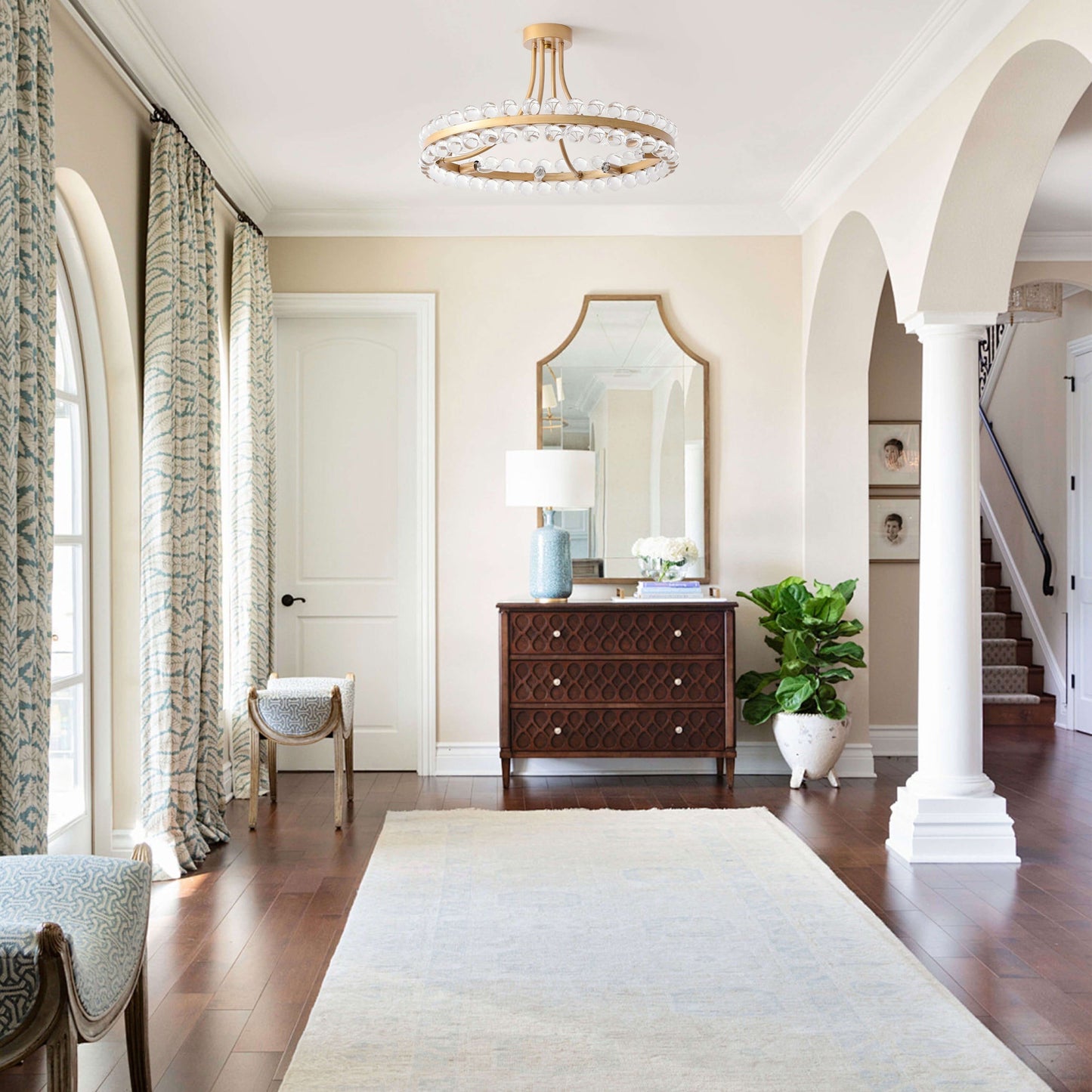 Plafonnier semi-encastré Elvira à 8 lumières en forme de roue de chariot avec cristaux