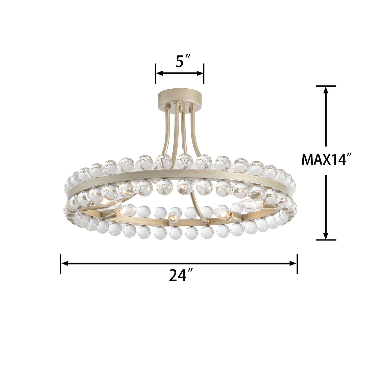Plafonnier semi-encastré Elvira à 8 lumières en forme de roue de chariot avec cristaux