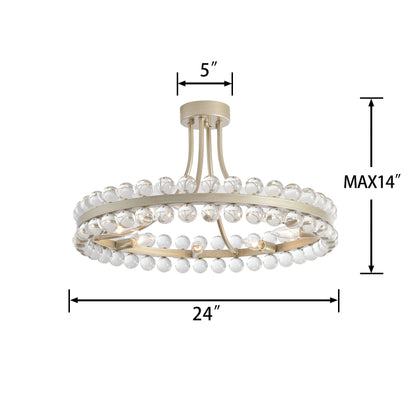 Plafonnier semi-encastré Elvira à 8 lumières en forme de roue de chariot avec cristaux
