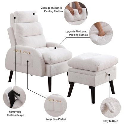 Fauteuil lounge HOMYKA avec dossier réglable et pouf de rangement