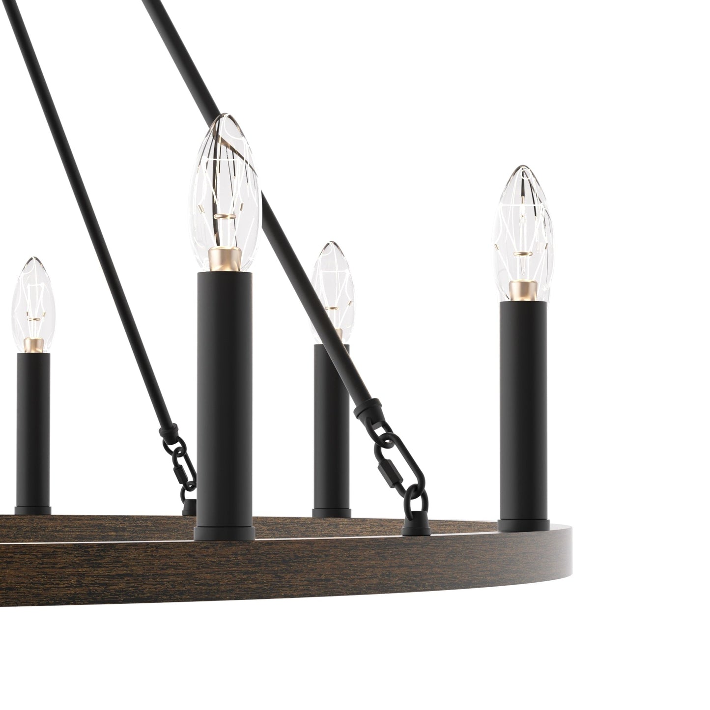 Lustre Acroma style ferme à 12 lumières, forme roue de chariot, 101,6 cm (40 po), homologué UL - 101,6 cm (40 po) de profondeur x 350 cm (138 po) de hauteur