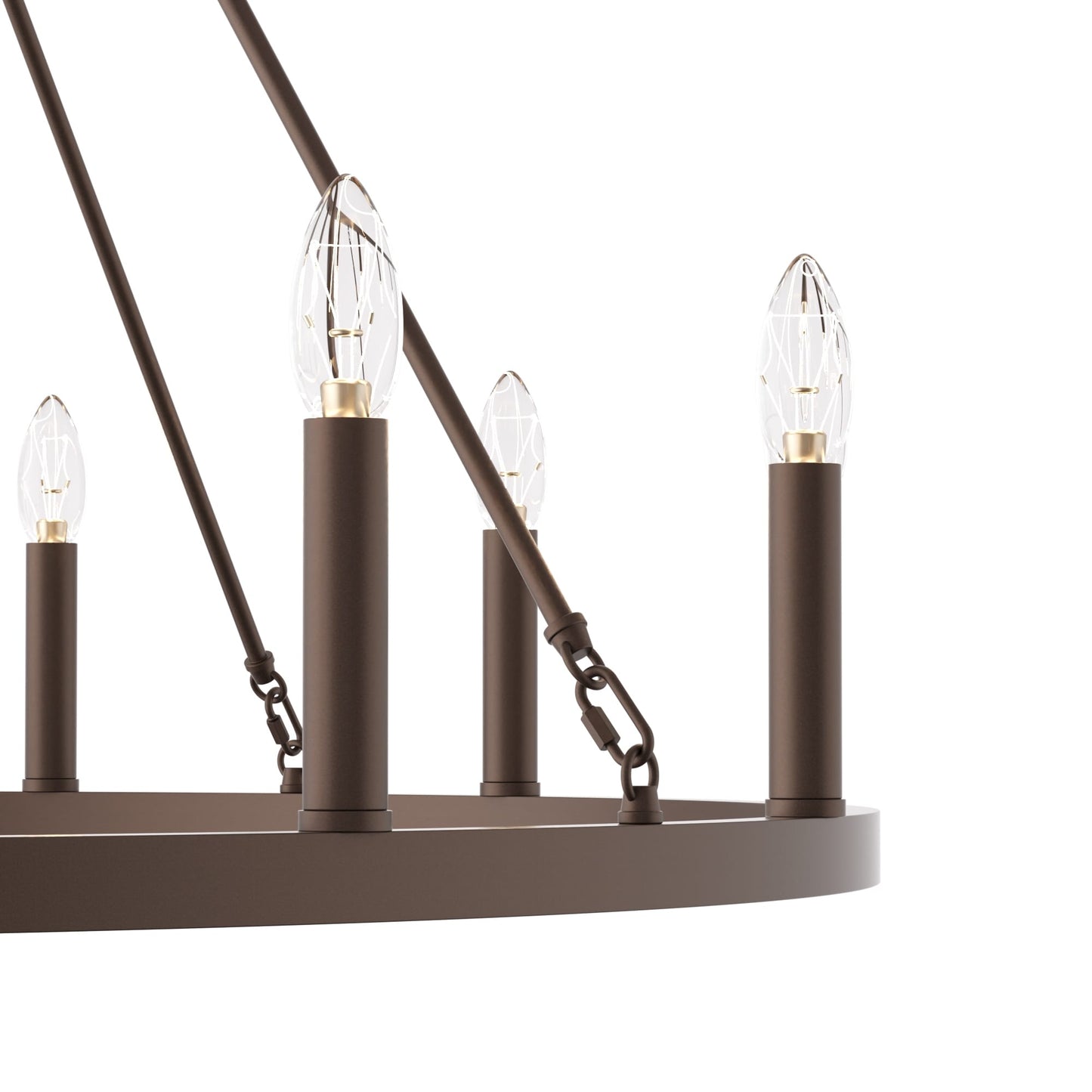 Lustre Acroma style ferme à 12 lumières, forme roue de chariot, 101,6 cm (40 po), homologué UL - 101,6 cm (40 po) de profondeur x 350 cm (138 po) de hauteur