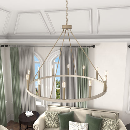 Lustre Acroma style ferme à 12 lumières, forme roue de chariot, 101,6 cm (40 po), homologué UL - 101,6 cm (40 po) de profondeur x 350 cm (138 po) de hauteur