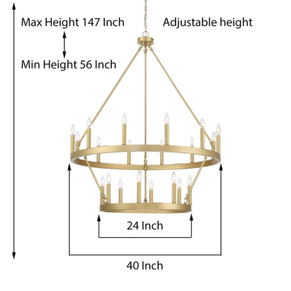 Lustre Acroma moderne à 20 lumières, style ferme, rond, 40 po, en forme de roue de chariot, homologué UL.