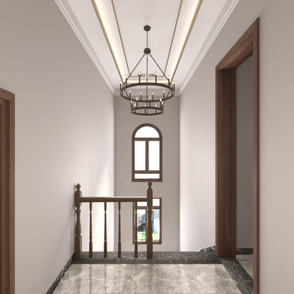 Lustre Acroma moderne à 20 lumières, style ferme, rond, 40 po, en forme de roue de chariot, homologué UL.