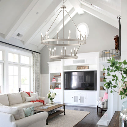 Lustre Acroma moderne à 20 lumières, style ferme, rond, 40 po, en forme de roue de chariot, homologué UL.