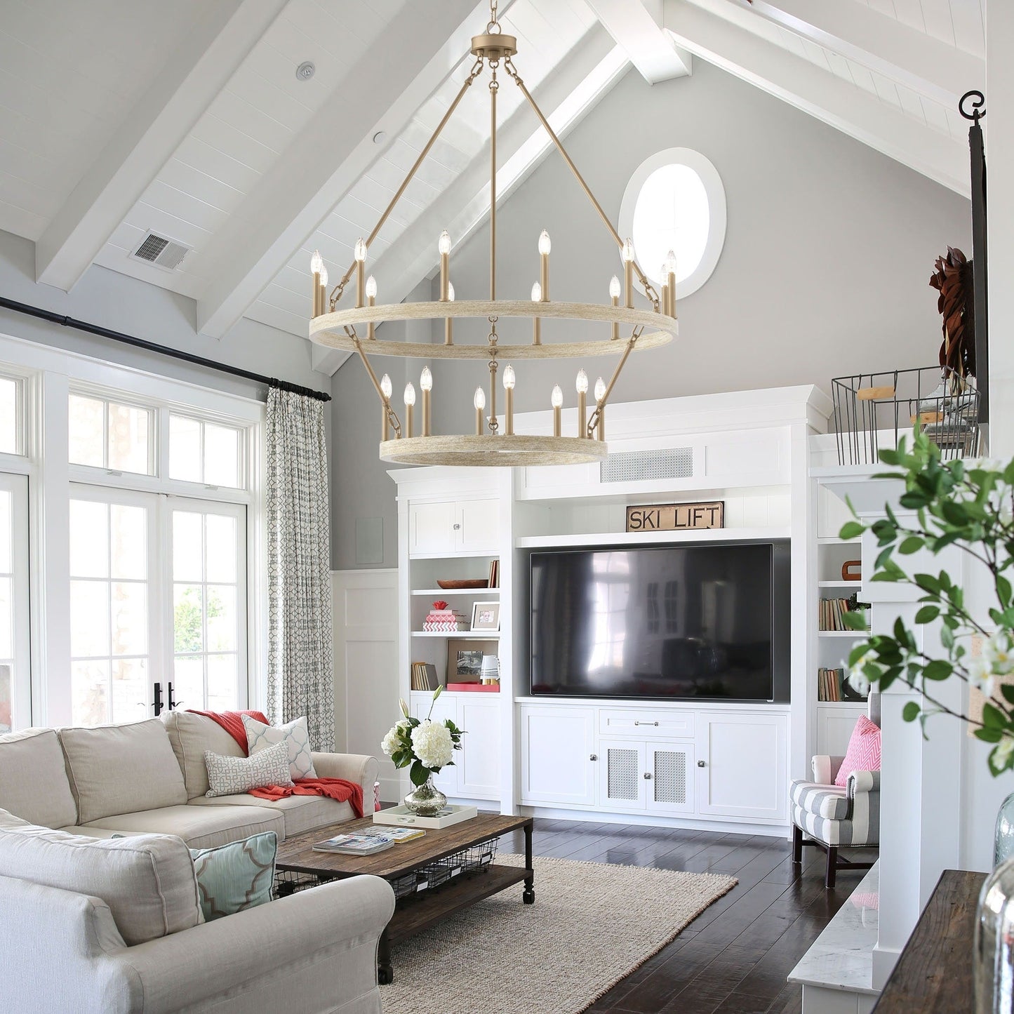 Lustre Acroma moderne à 20 lumières, style ferme, rond, 40 po, en forme de roue de chariot, homologué UL.