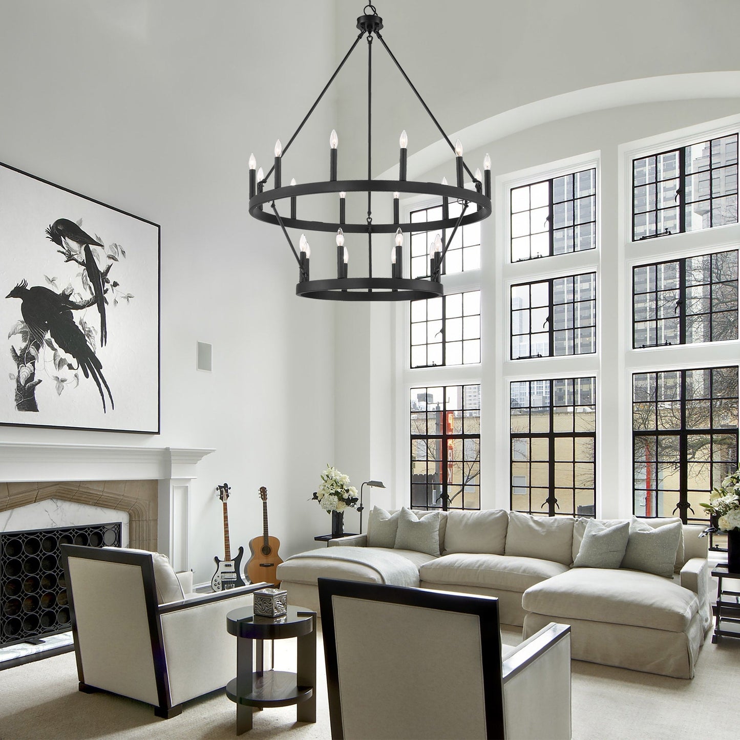 Lustre Acroma moderne à 20 lumières, style ferme, rond, 40 po, en forme de roue de chariot, homologué UL.