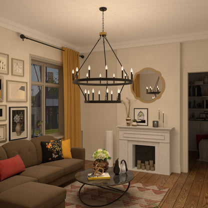 Lustre Acroma moderne à 20 lumières, style ferme, rond, 40 po, en forme de roue de chariot, homologué UL.