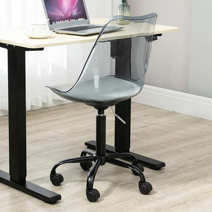Chaise de bureau à roulettes pivotante en acrylique, sans accoudoirs et réglable en hauteur