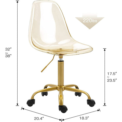 Chaise de bureau à roulettes pivotante en acrylique, sans accoudoirs et réglable en hauteur