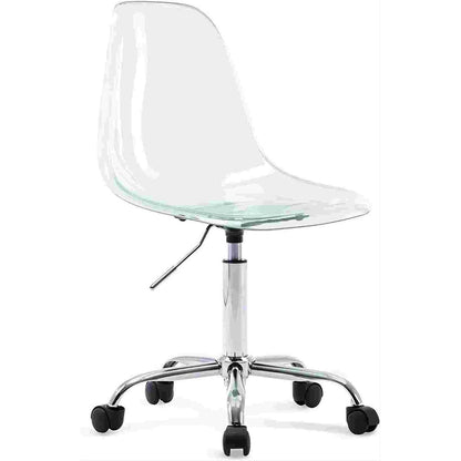 Chaise de bureau à roulettes pivotante en acrylique, sans accoudoirs et réglable en hauteur