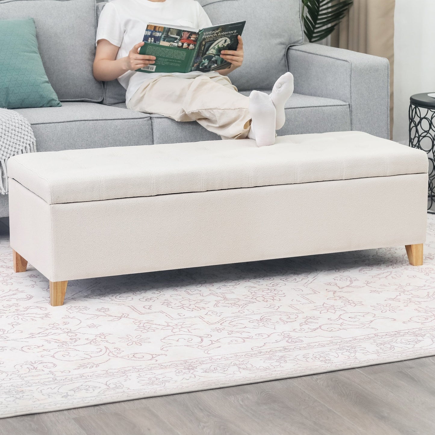 Banc coffre de rangement en cuir reconstitué Adeco 50